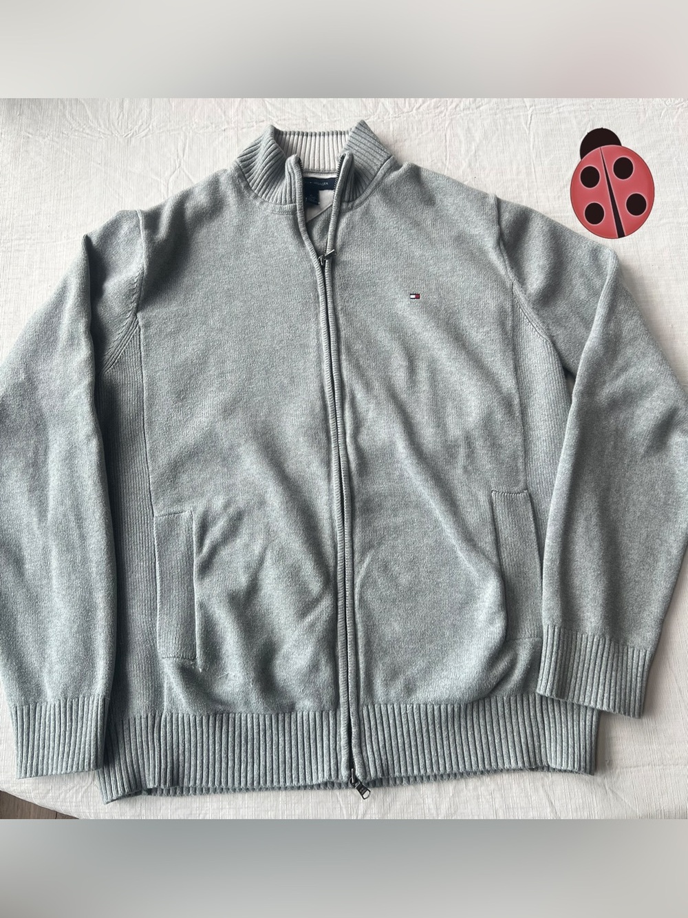 Tommy Hilfiger Men's Light Gray Full-Zip Knit Sweater Jacket